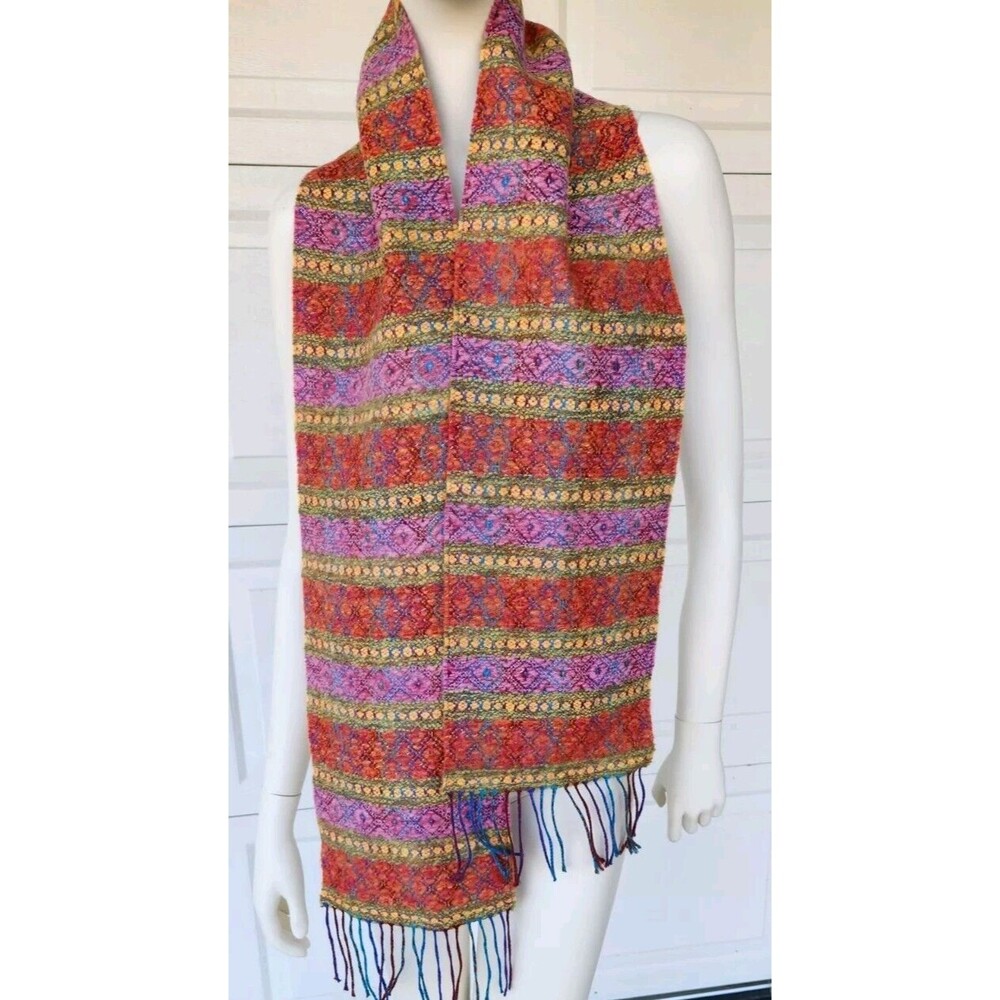 Victoire Mathieu‎ Paris Pink Burnt Orange Wool Blend AMAZING Fringe Scarf Winter - Picture 10 of 10